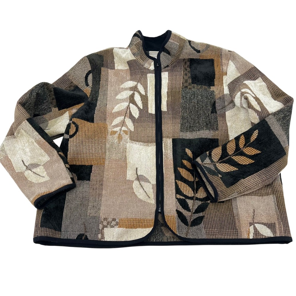 Coldwater Creek Tapestry Patchwork Leaf‎ Print Zip Front Jacket Women 2X
